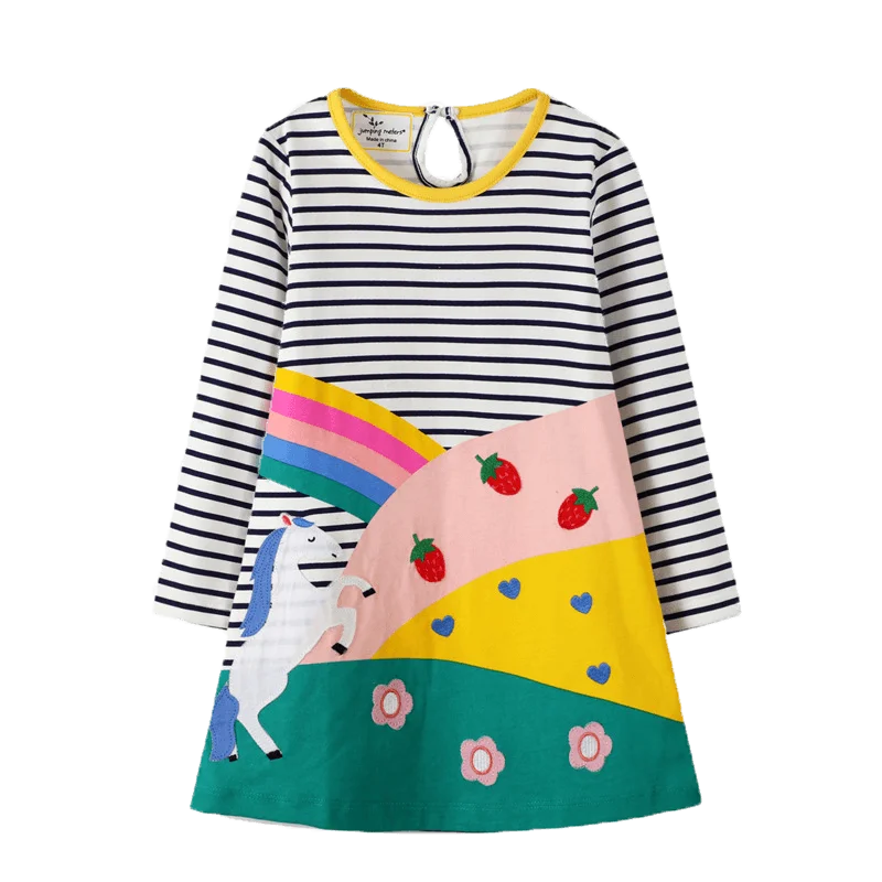 2022 New Printing Princess Middle Clothes Daily Wear Long Sleeves Cute Cat Striped Black And White New Born Baby Dress For Girls