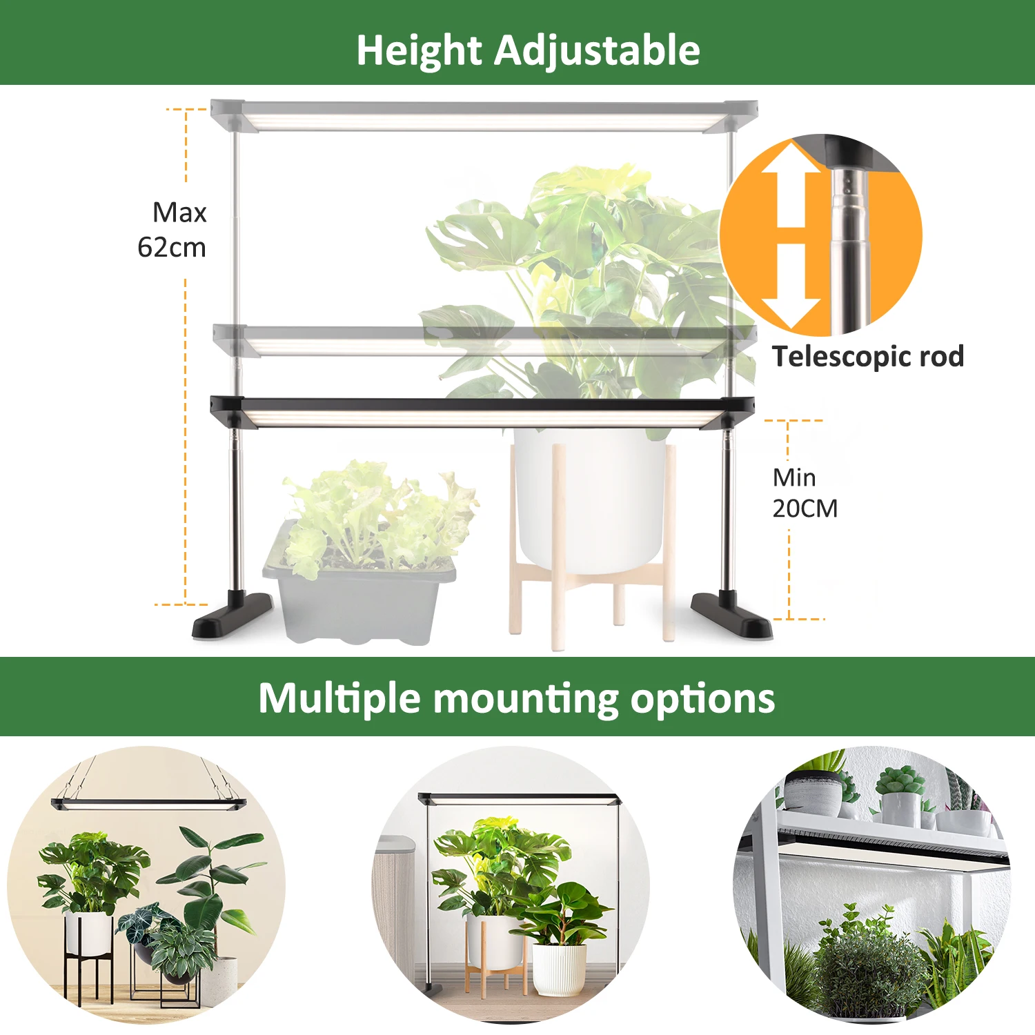 J&C 24w hydroponic grow lights indoor plant lamp home room house quantum bar led grow light long shelf floor hanging