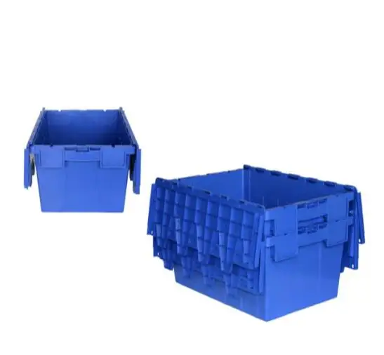High Quality HDPE Material Stacking Crate Square Plastic Storage Turnover Box with Lid Food Grocery Supermarket Turnover Box