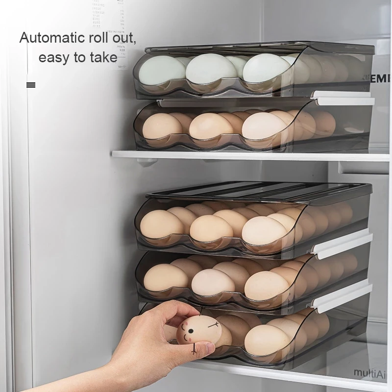 Automatic slide Eggs Storage Box Plastic Eggs Holder Basket Container Dispenser Organizer Closet For Fridge Kitchen