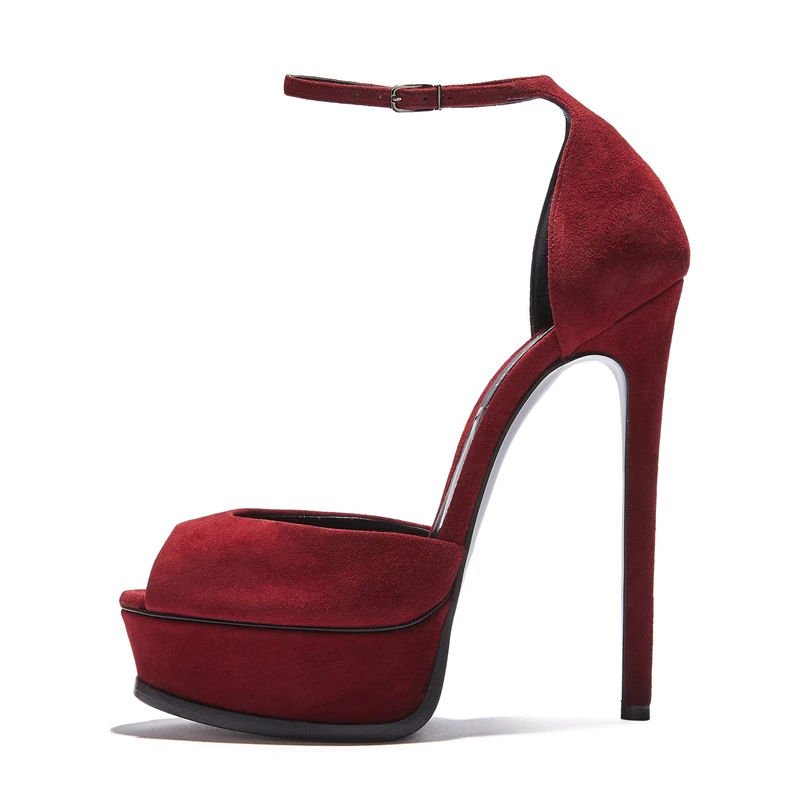 2022 luxury premium mature red sexy peep toe platform high heels ankle strap women dress sandals shoes
