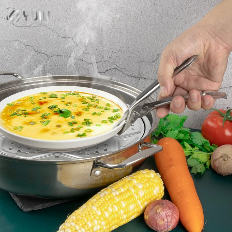 Heat insulation non slip clamp bowl dishes pot pan holder silicone tongs stainless steel anti-scalding clip
