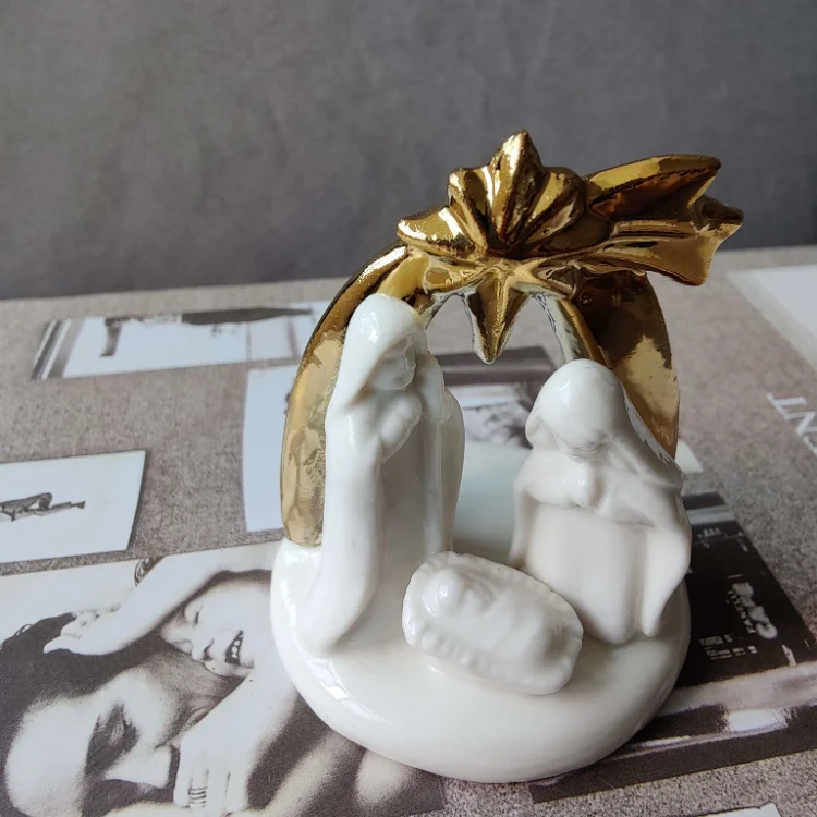 Miniature White Porcelain Angel Figurine Tabletop Figurines Manger Character Decorations Christmas Decoration Nativity