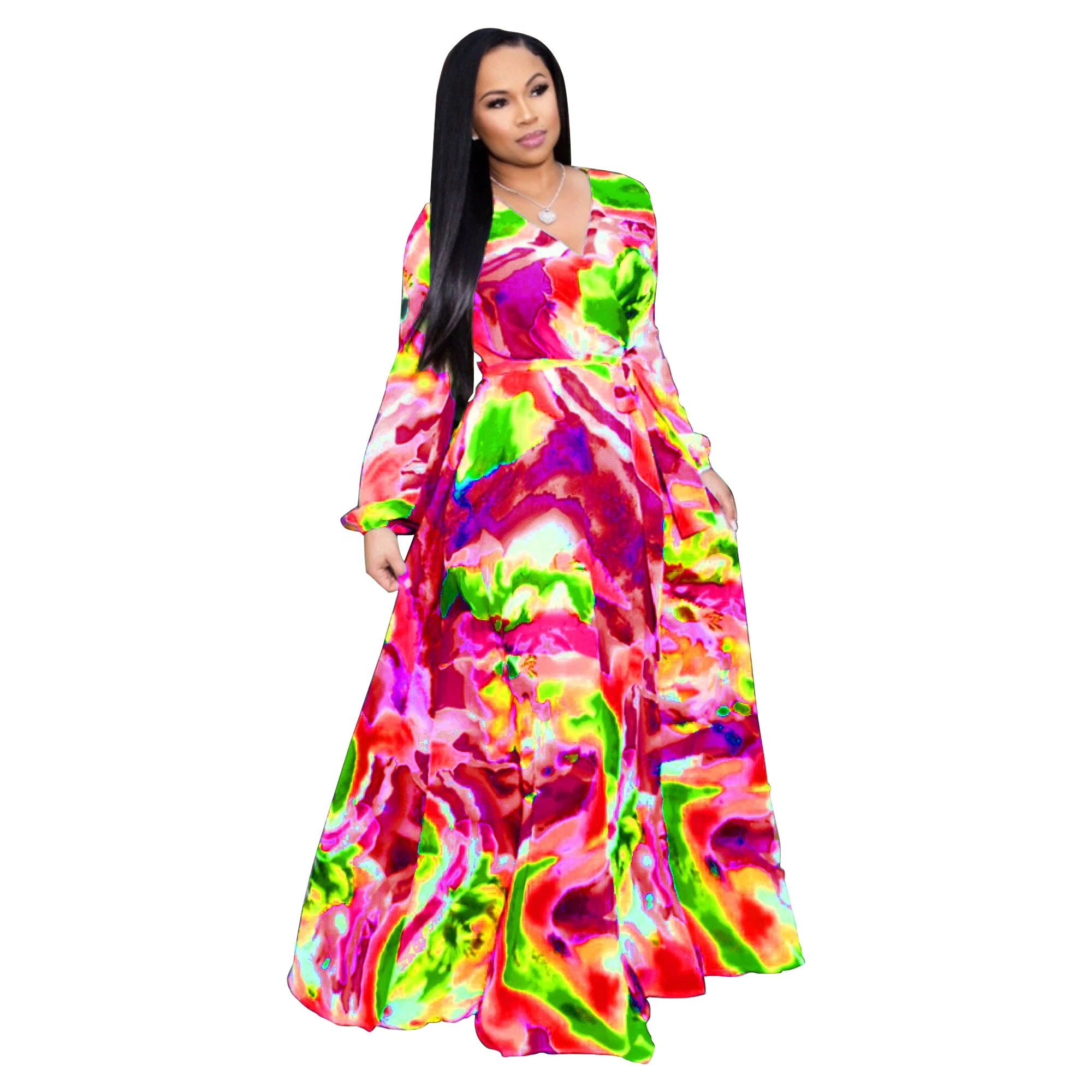 Women New Fashion Ethnic Long Dress Sexy V Neck Club Summer Beach Chiffon Party Dress Chic and Trendy Plus Size Maxi Dresses