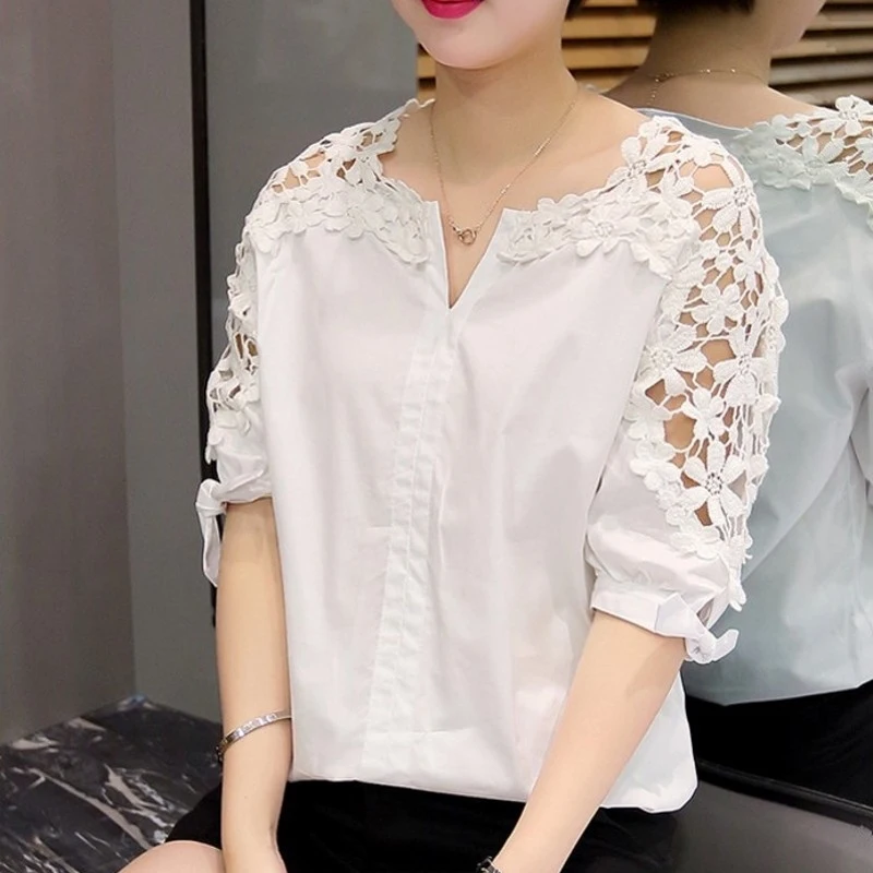 Female Summer Professional Mid Sleeve Top Short Sleeve T-shirt Fashion Loose Large Size Shirt