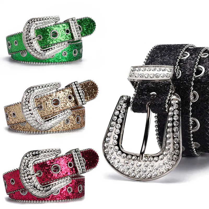 Factory Custom Diamond Man Rhinestone Belt European and American Trend BB Shiny Woman Belts