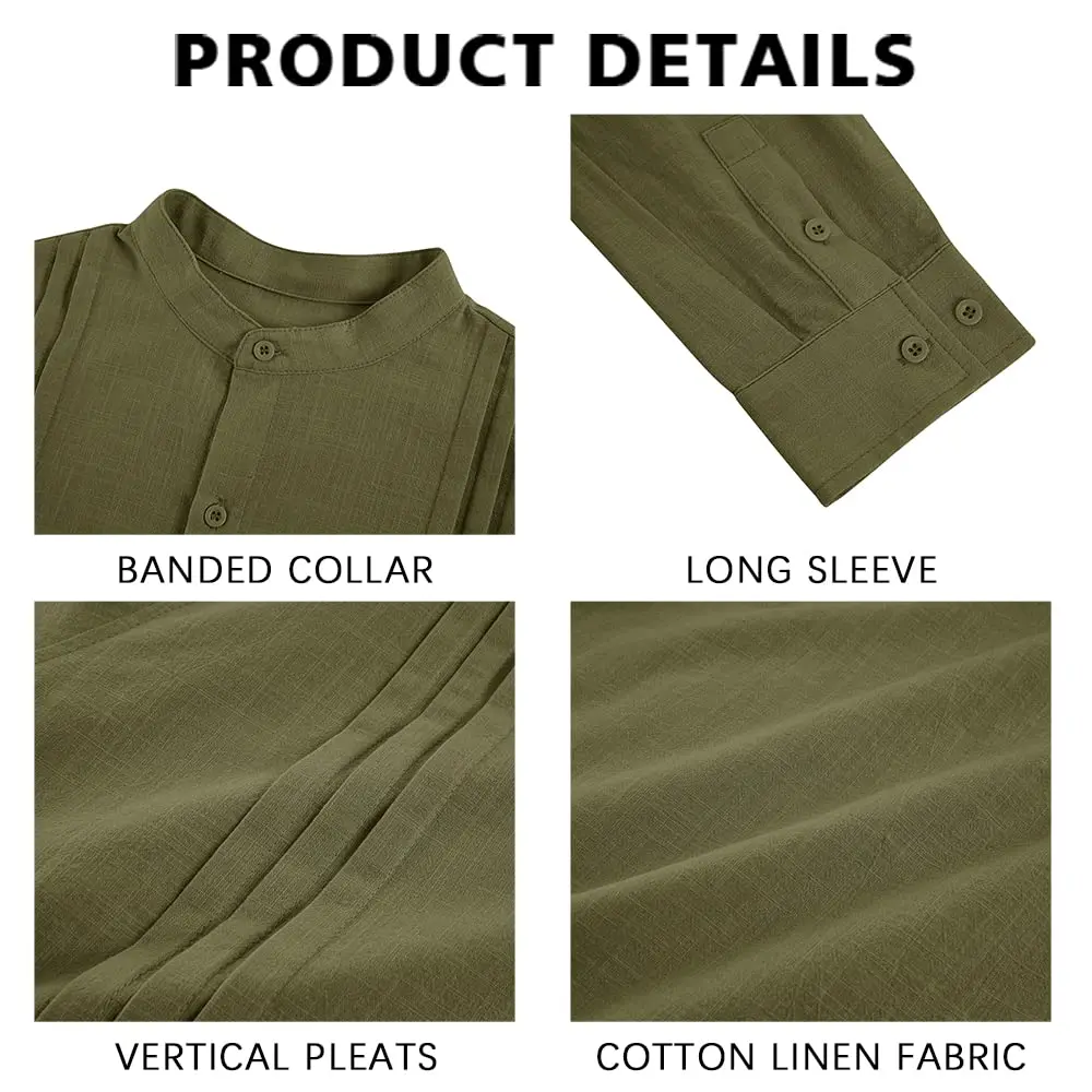 Mens Guayabera Button Down Shirt Linen Cotton Long Sleeve Cuban Camp Plain Summer Beach Shirts Top