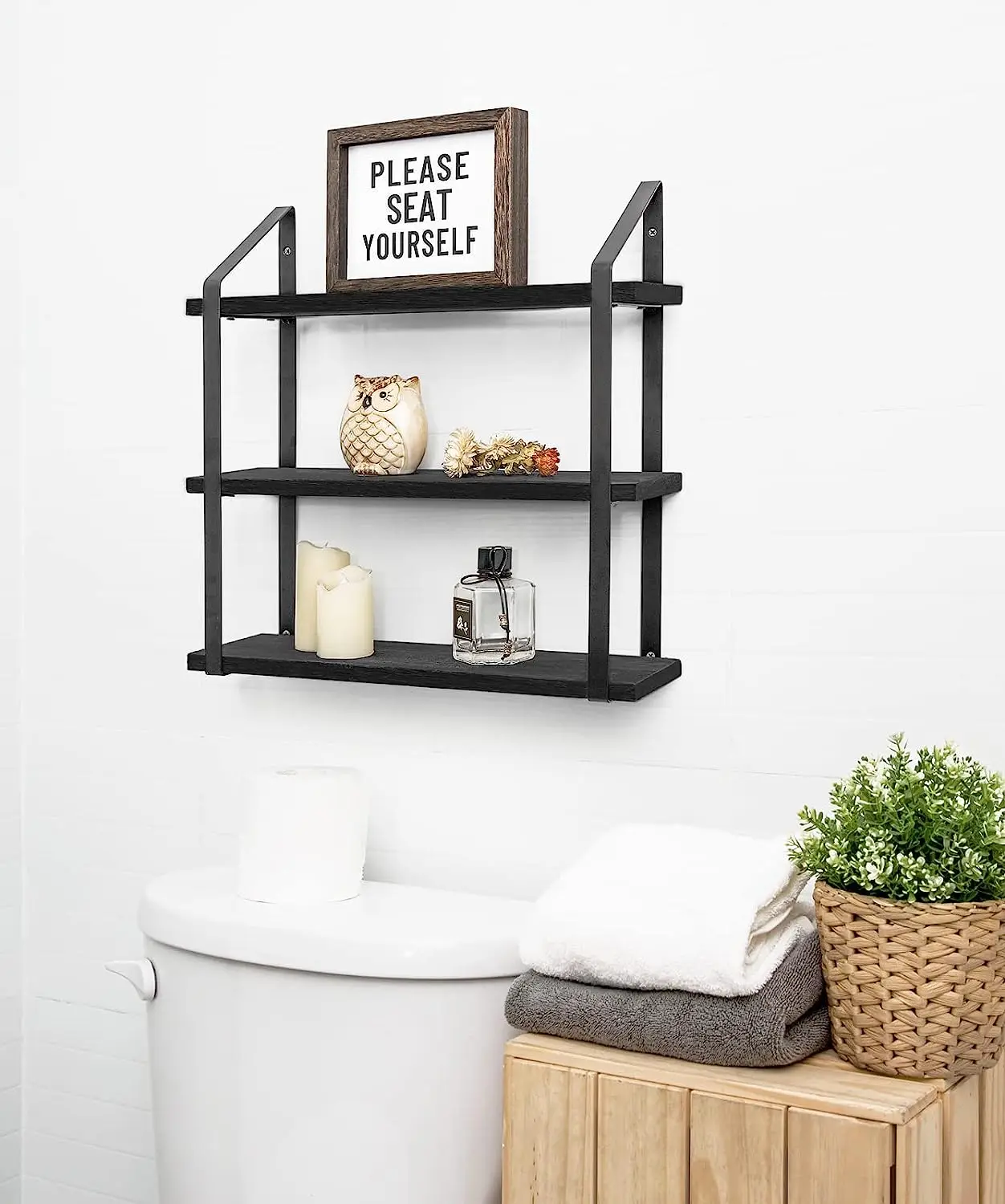 Modern Rustic Rectangular Iron Wall Shelves Home Book and Magazine Rack for Dining Bathroom and Office Furniture-for Malls