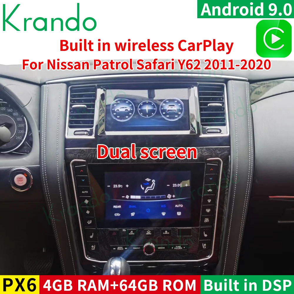 Krando Autoradio Android  9.0 autoradio multimedia Car Radio GPS For Nissan Patrol Safari Y62 2011 - 2020 Dual Screen CarPlay