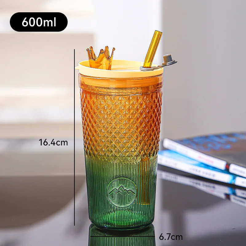 High Borolisicate  Glass Coffee Cup With Lid Gradient glass drinking cup with straw cup