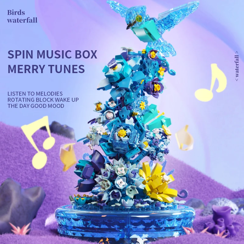 DIY 3D Building Block  Ice Waterfall withe Music Box Home Decor Anime Creative Gift Toy For Child Adults