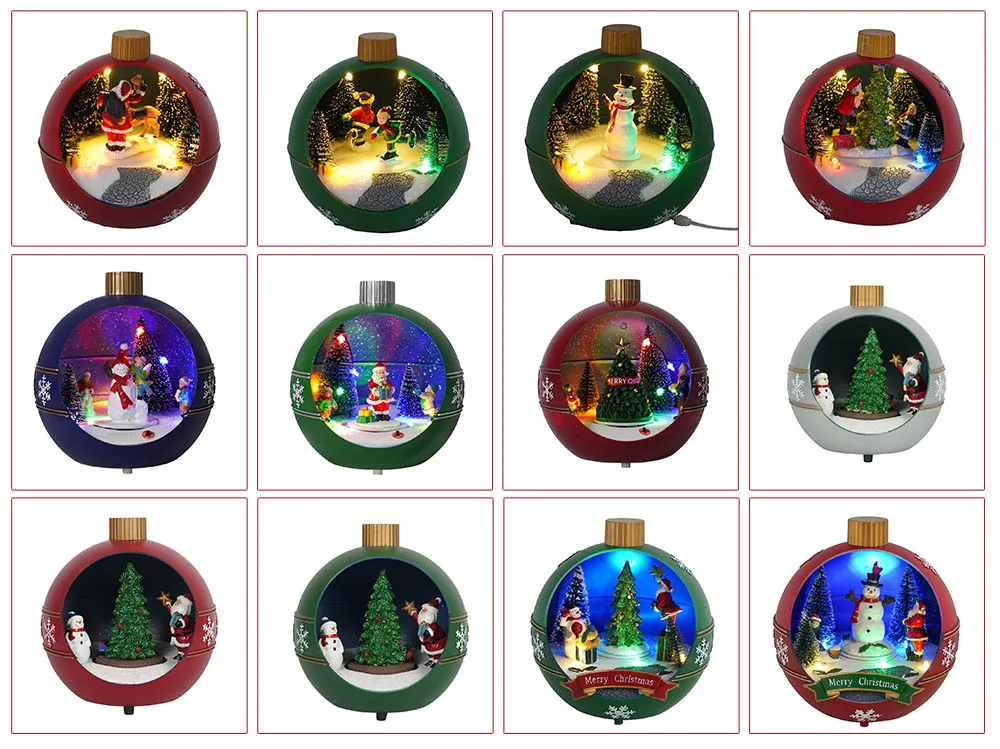 Wholesale wind up musical Xmas Moving Snowman scene noel decor Plastic Christmas Ball ornaments