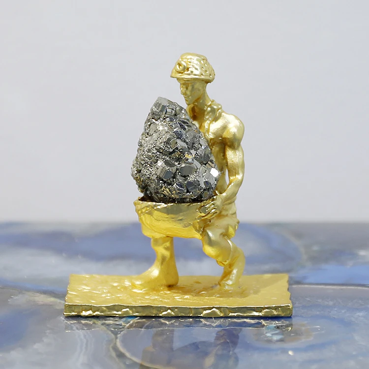 Bohemian Cheap Gold Plated Boho Natural Pyrite Holding Miner for Interior Accessories Ornaments Home Decor Decoration Luxury
