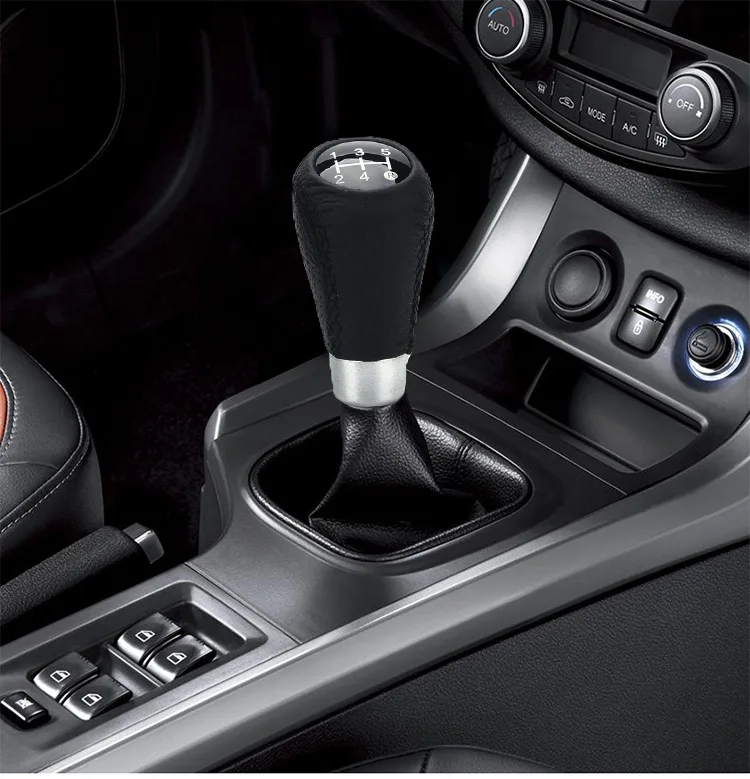 5 Speed Shift Handle Black Leather Red Line Real Leather Car Gear Shift Knob
