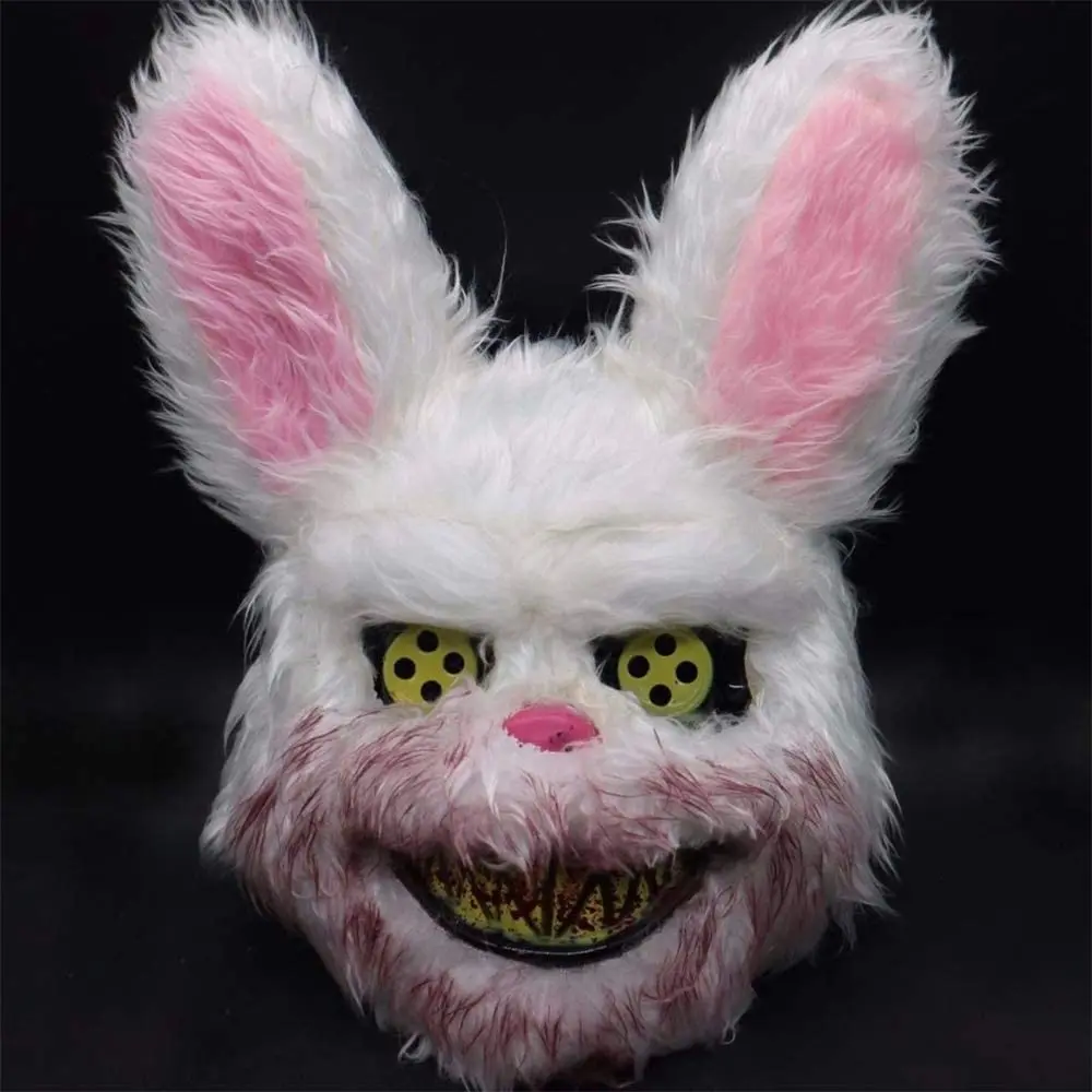 Halloween Scary Mask Bear Rabbit Bunny Mask, Bloody Plush Head Mask, Cosplay Costume Props Halloween Party Red Brown Black