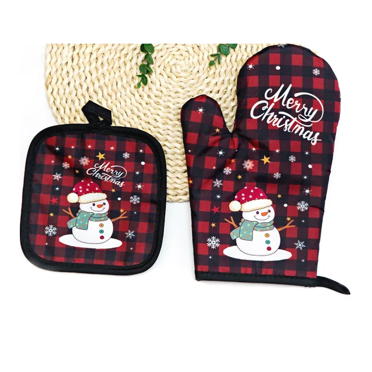 27x17cm  Heat Resistant Oven Mitts Christmas Decor Dacron Printing Baking Grilling Hand Protect Pot Holder