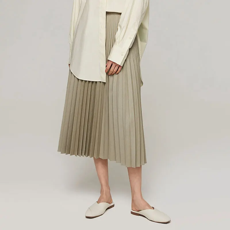 
naivee spring series pleated mid waist A-line women skirt pastel color young and bright 