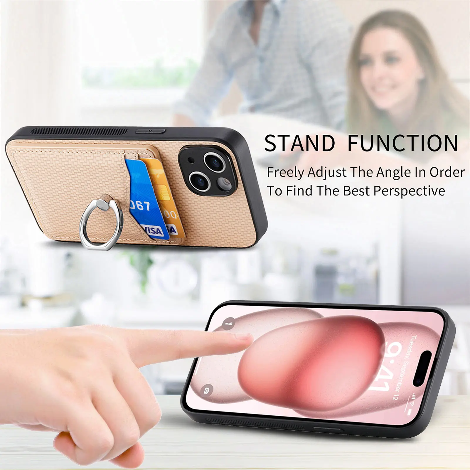 Carbon Fiber Phone Case with Card Holder Mobile Protection Sleeve Stylish Smartphone Cover Protective Shell