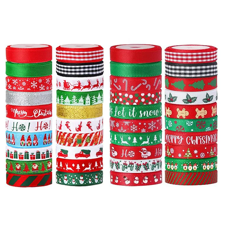 3/8 Inch crafts DIY decorations holiday polyester grosgrain webbing christmas ribbon trim for gift package wrapping