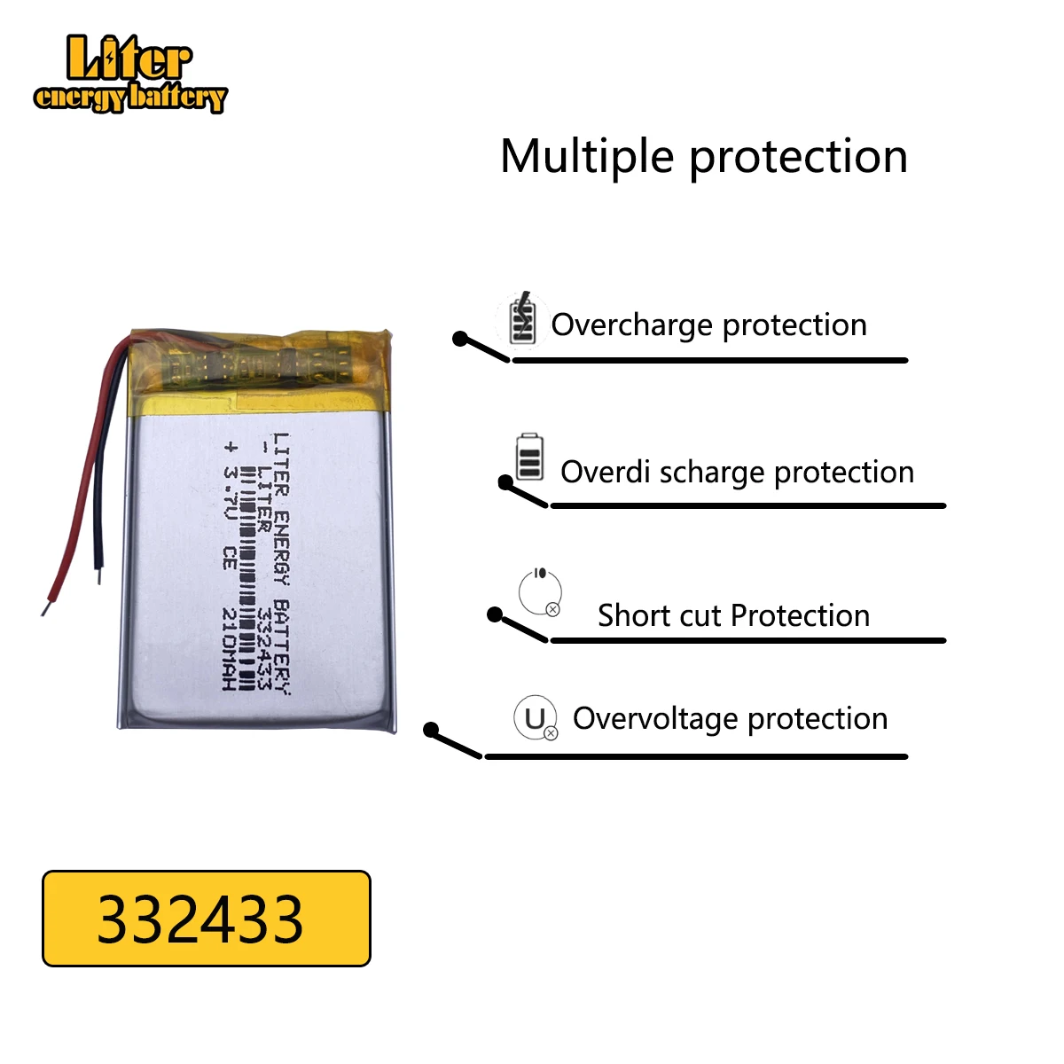 3.7V 332433 210mah Polymer lithium battery factory made electronic mask portable respirator SGR115 CI