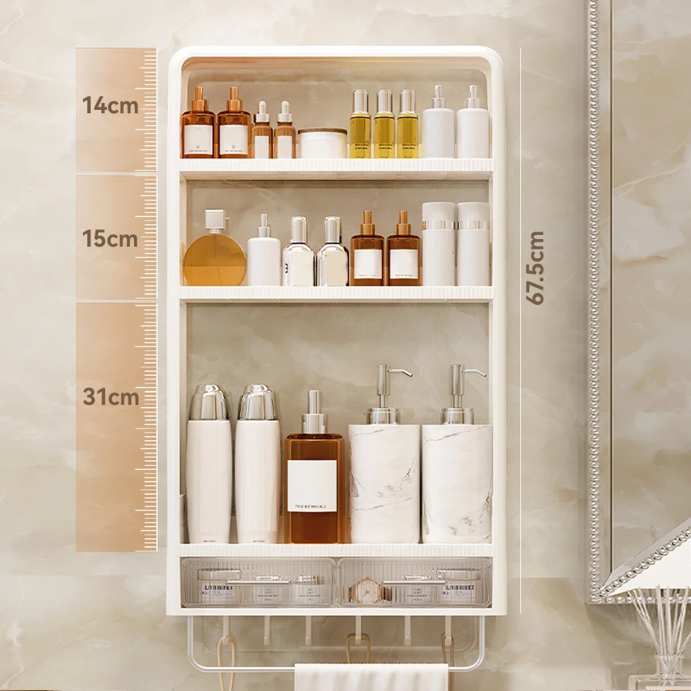 Modern Multi-Functional Home Storage Rack Wall Mounted PP&PS Plastic Organizer with Drawer Shape Bathroom Towel Storage Shelf