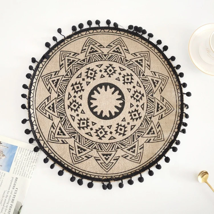 Homeplus New style round Boho knitted heat resistant jute dining table mats vintage natural decor table top tablewares coaster