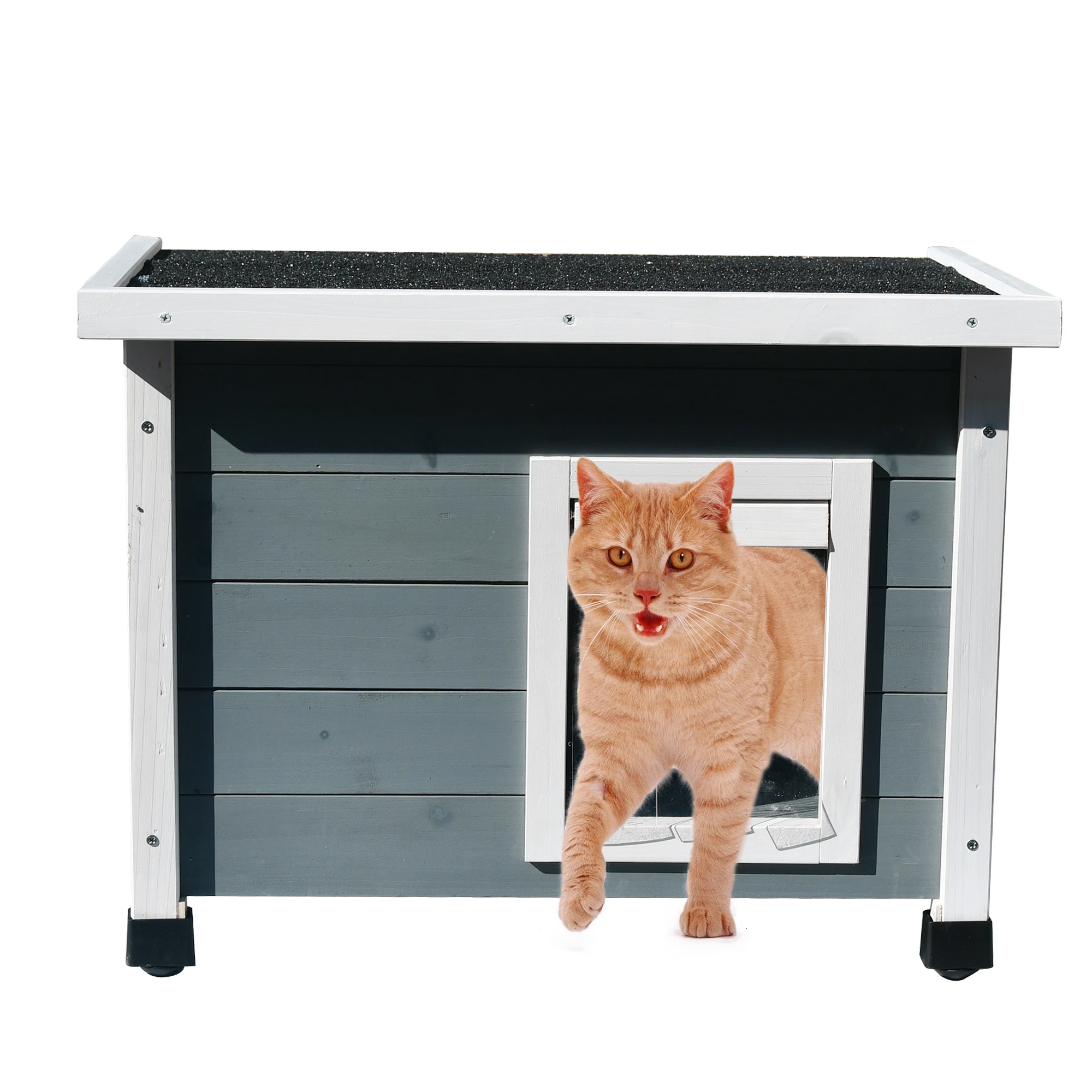 Wooden Cat Litter Box Cage Small Indoor And Outdoor Shelter Weather Resistant Grey Wooden Cat house