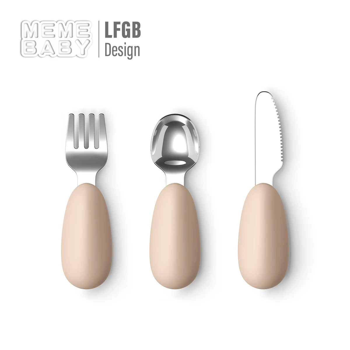 food grade kids handle spoon knife baby toddler feeding tableware eating silicone stainless spoon knife