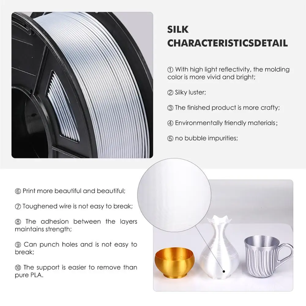 SUNLU Neat Winding 3D Filament Silk PLA For 3D Printer 1.75mm  3.0mm 1kg