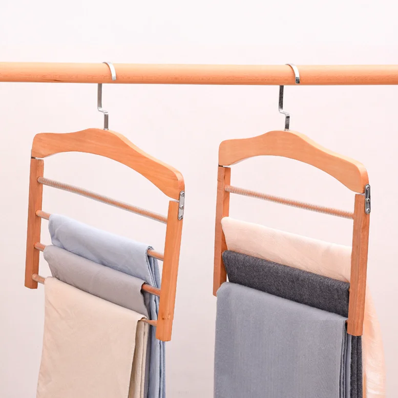Multilayer Wooden Rack Clip Hanger Wardrobe Storage Shelf Pants Trousers Towel Silk Scarf Hanging Door Hangers