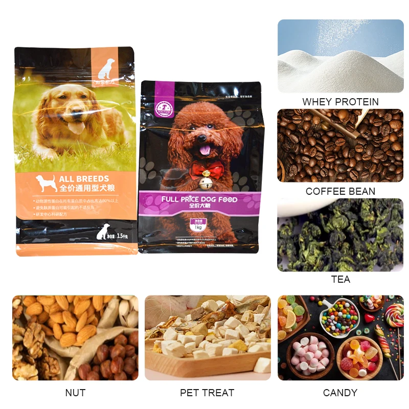Packaging Printing Custom Flat Bottom Pouch Dry Pet Food Packaging Stand Up Plastic Bags For Dog Food
