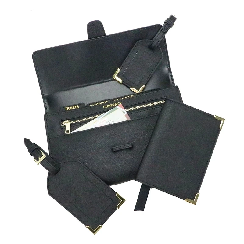 Custom saffiano leather travel collection set women leather passport holder cover tags men travel long leather wallet