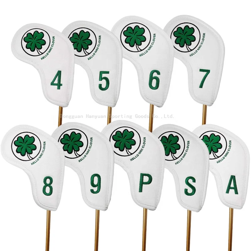 Golf club headcovers iron cover  Four leaf cloverHELLO NRC 9pcs/set  PU Leather protect
