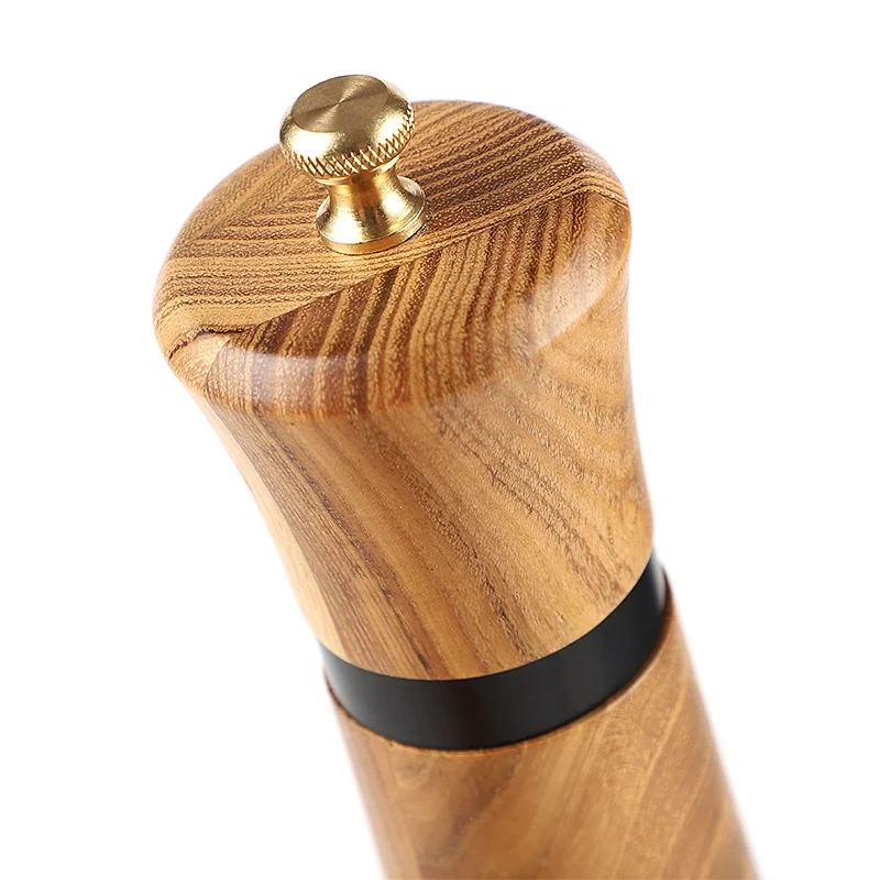 OEM Design 8 Inch Teak Wood Spice Grinder Herb Grinder Pepper Grinder With Steel Ring