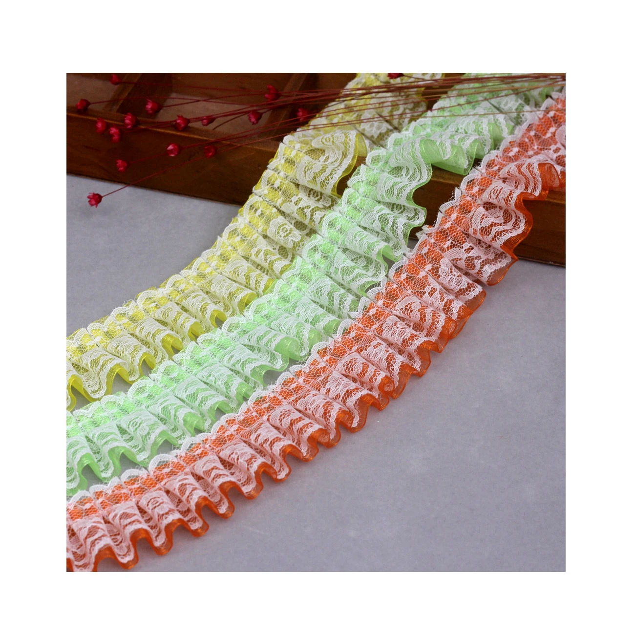 Wholesale 4CM Double Layers Organza Lace Draped Wrinkled Pleated Mesh Ruffle Lace for Arts and Crafts