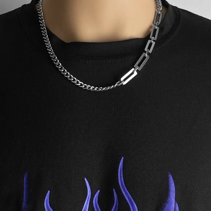 VEROMCA Hip Hop Stainless Steel Chain Couple Patchwork Necklace Clavicle Titanium  Necklace