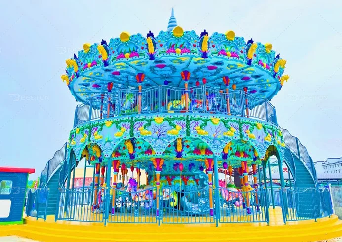 Beston Large Carousel Horse Fairground Double-Deck Merry Go Round Carousel For Sale