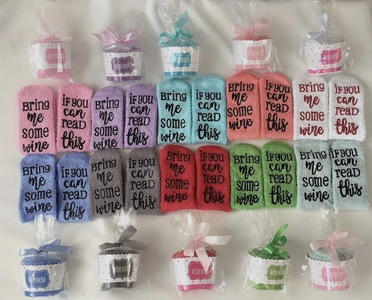Fashion Funny If You Can Read This Bring Me Some Wine Socks Pink Coral Velvet Cupcake Gift Box Fuzzy Socks Women