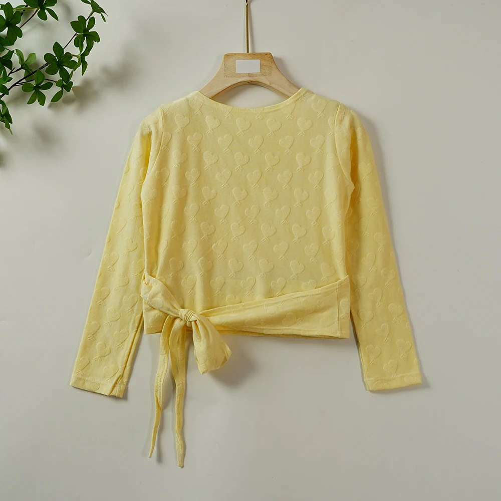 Hot selling wholesales popular cute jacquard yellow dance ballet wrap sweater