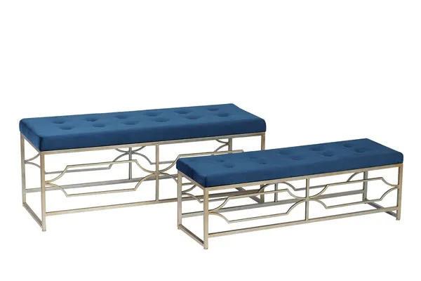 Bailey blue velvet bench metal frame chair with shoe rack