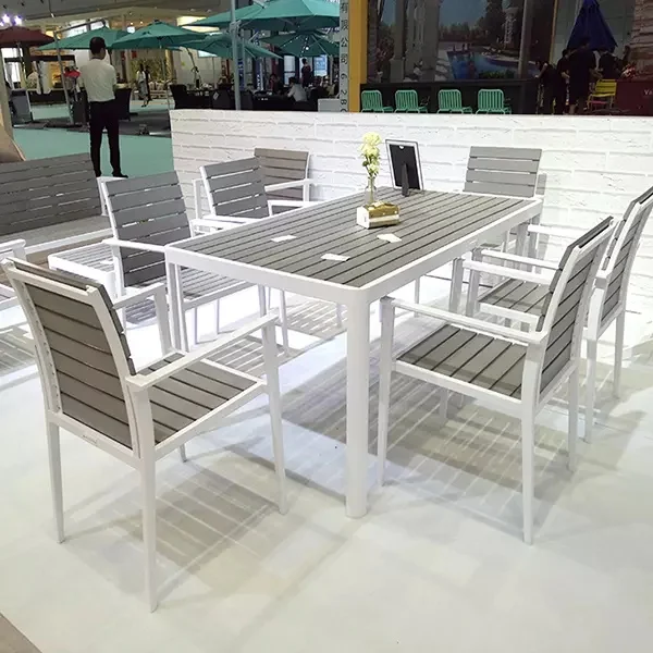 Wholesale Outdoor dining wood table aluminum frame table and 6 chair set garden patio furniture set