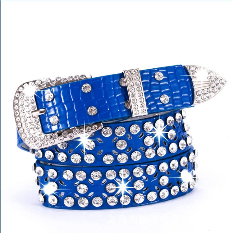 Designer Belts Famous Brands For Men Fashion Gift Western Cowboy Bling Crystal Studded Glitter Pu Leather Rhinestones Belt