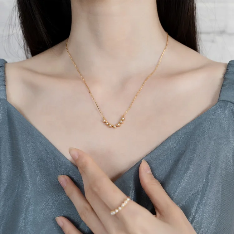 Jewelry Manufacturer High Quality Real Gold Plated Necklace 925 Sterling Silver Wave Bar Shell Pearl Necklace