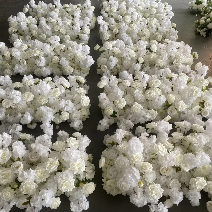 Customized Event Decoration Floral Table Runner Sakura White Artificial Flower Runner Wedding Arch Flower With Cherry Blossom