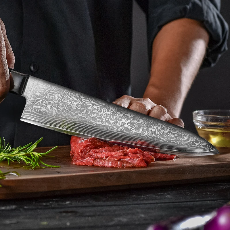High Quality 9 Inch Damascus Steel Japanese VG10 Kitchen Gyuto Knife Stainless Steel Kitchen Butcher Knife