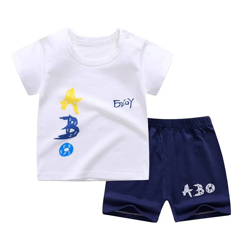 
Wholesale custom baby clothes cotton cute print short sleeve suit kids clothing childrens clothing 