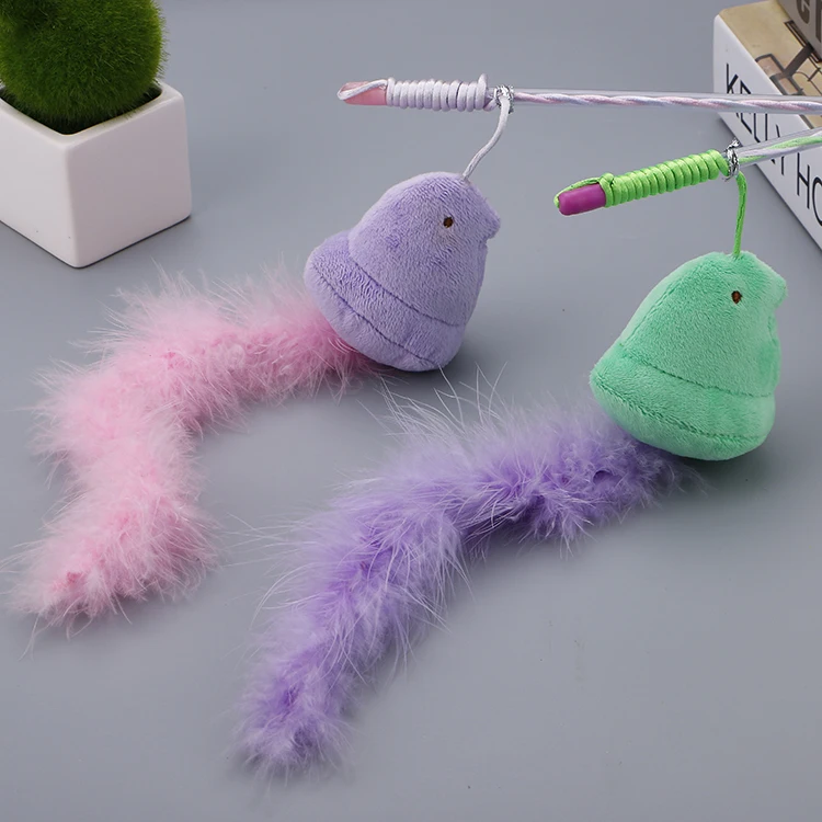 
Wholesale plush bird with feather cat stick plastic pole cat teaser 