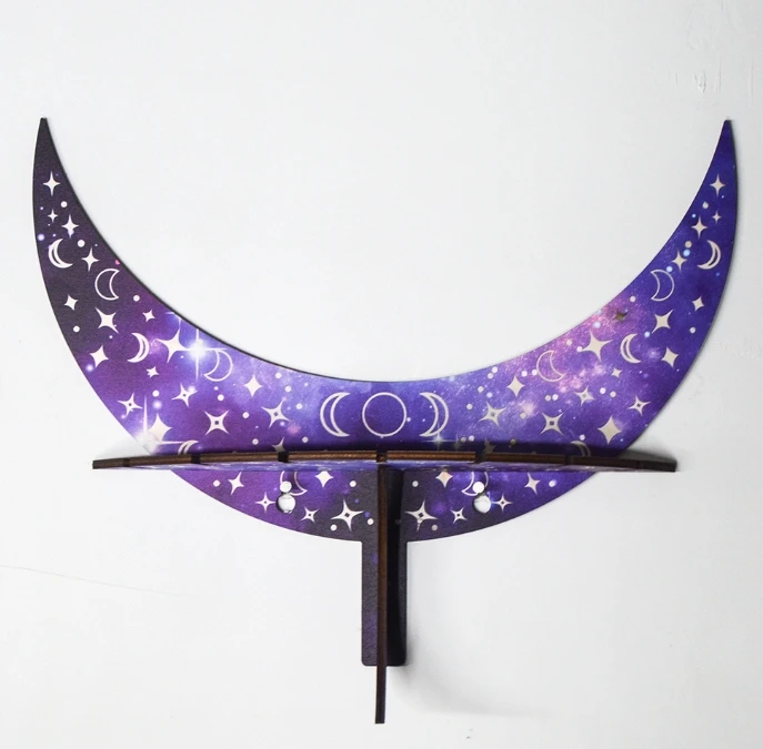 Wooden Moon Shape wall rack Storage Ramadan Wall Mount 3d Home Decor Jewelry Display Necklace holder for eid decoration
