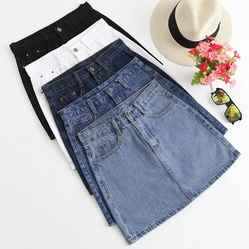 JL123 Sexy Women Denim Mini Skirt Fashion Summer High Waist Korean Black Skirt Blue Package Jeans Harajuku Plus Size Cotton