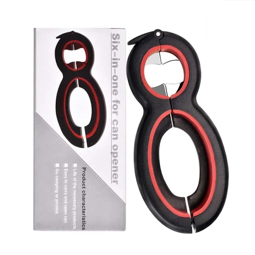 6 in 1 Multifunctional Kitchen and Bar Tools Handheld Non-Slip Easy Grip Can Openers Beer and Tin Jar Opener